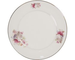 Clayre & Eef Servies Ontbijtbord Ø 21*2 cm Wit Porselein Rond Bloemen Eetbord
