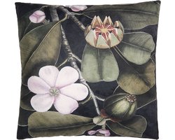 Clayre & Eef Sierkussen 45*45 cm Zwart Synthetisch Bloemen Kussenhoes met Kussenvulling