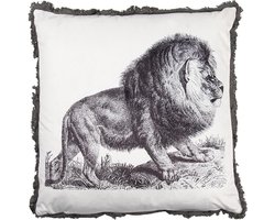 Clayre & Eef Sierkussen 45x45 cm Wit Grijs Synthetisch Leeuw