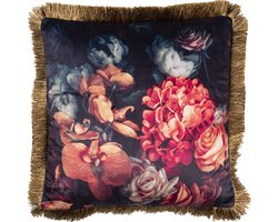 Clayre & Eef Sierkussen 45x45 cm Zwart Rood Synthetisch Bloemen