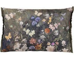 Clayre & Eef Sierkussen 60x40 cm Groen Wit Polyester Rechthoek Bloemen Kussenhoes met Kussenvulling