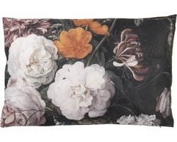 Clayre & Eef Sierkussen 60x40 cm Zwart Wit Polyester Bloemen