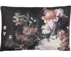 Clayre & Eef Sierkussen 60x40 cm Zwart Wit Polyester Bloemen