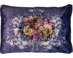 Clayre & Eef Sierkussen 70x50x6 cm Paars Synthetisch Bloemen Kussenhoes met Kussenvulling