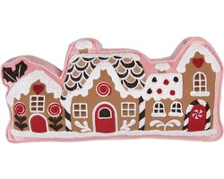 Clayre & Eef Sierkussen Gingerbread house 50x25x4 cm Bruin Polyester