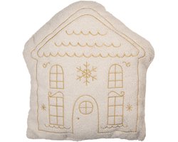 Clayre & Eef Sierkussen Huis 45x40x10 cm Wit Polyester Kerst
