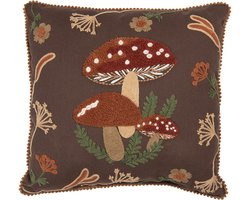 Clayre & Eef Sierkussen Overig 40x40 cm Bruin Polyester Paddenstoelen Herfst decoratie