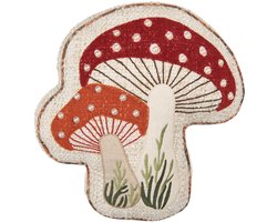 Clayre & Eef Sierkussen Paddenstoel 40x38x4 cm Beige Polyester Paddenstoelen Herfst decoratie
