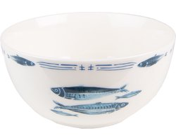 Clayre & Eef Soepkom 500 ml Wit Blauw Porselein Vissen