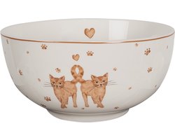 Clayre & Eef Soepkom 500 ml Wit Bruin Porselein Katten