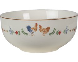 Clayre & Eef Soepkom Ø 14 cm Beige Blauw Keramiek Rond Kip en haan Serveerkom Kommen Rijstkom