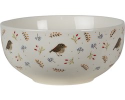 Clayre & Eef Soepkom Ø 14 cm Beige Bruin Keramiek Rond Vogels Serveerkom