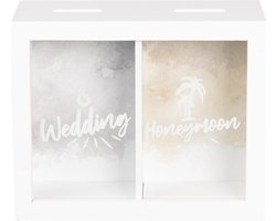 Clayre & Eef Spaarpot 20*7*16 cm Wit Hout Rechthoek Wedding Honeymoon Leuke Spaarpot Spaarvarken