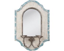 Clayre & Eef Spiegel 48x70 cm Wit Blauw Hout Ovaal Grote Spiegel