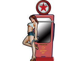 Clayre & Eef Spiegel Benzinepomp 48x90 cm Rood Blauw Metaal