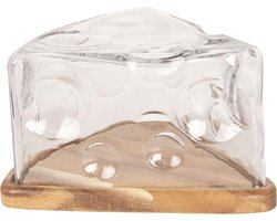 Clayre & Eef Stolp 26*26*13 cm Transparant Hout / glas Glazen Stolp Stolp op Voet