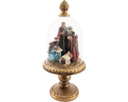 Clayre & Eef Stolp Kerstgroep 35 cm Goudkleurig Kunststof Glazen stolp