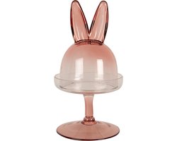 Clayre & Eef Stolp Ø 12x23 cm Roze Glas Rond Konijn Glazen Stolp