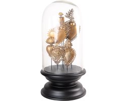 Clayre & Eef Stolp Ø 19x39 cm Goudkleurig Zwart Glas Hout Harten Glazen stolp
