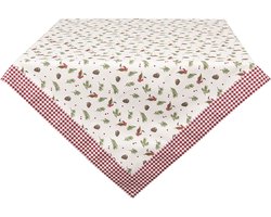 Clayre & Eef Tafelkleed 100*100 cm Rood, Wit, Groen Katoen Vierkant Roosjes Tafellaken Tafellinnen Tafeltextiel
