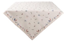 Clayre & Eef Tafelkleed 100x100 cm Beige Blauw Katoen Vierkant Kip en Haan Tafellaken