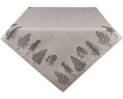 Clayre & Eef Tafelkleed 100x100 cm Beige Groen Katoen Dennenbomen