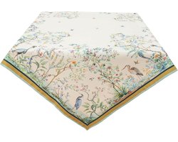 Clayre & Eef Tafelkleed 100x100 cm Beige Groen Katoen Vierkant Tropisch motief Tafellaken