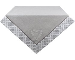 Clayre & Eef Tafelkleed 100x100 cm Grijs Wit Katoen Vierkant Harten Ruiten Tafellaken