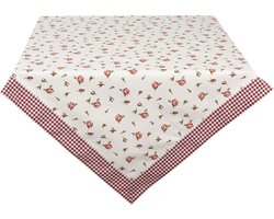 Clayre & Eef Tafelkleed 100x100 cm Rood Wit Katoen Vierkant Rozen Tafellaken