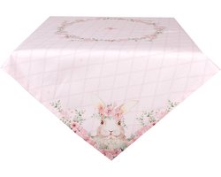 Clayre & Eef Tafelkleed 100x100 cm Roze Katoen Konijn