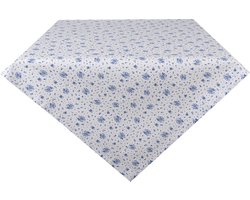 Clayre & Eef Tafelkleed 100x100 cm Wit Blauw Katoen Roosjes