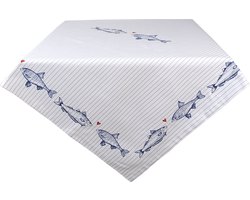 Clayre & Eef Tafelkleed 100x100 cm Wit Blauw Katoen Vierkant Vissen Tafellaken