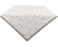 Clayre & Eef Tafelkleed 100x100 cm Wit Groen Katoen Bloemen