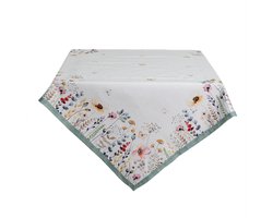 Clayre & Eef Tafelkleed 100x100 cm Wit Groen Katoen Vierkant Bloemen Tafellaken