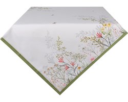 Clayre & Eef Tafelkleed 100x100 cm Wit Katoen Bloemen Tafellaken
