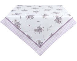 Clayre & Eef Tafelkleed 100x100 cm Wit Paars Katoen Lavendel