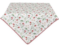 Clayre & Eef Tafelkleed 100x100 cm Wit Rood Katoen Vierkant Aardbeien Tafellaken