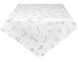 Clayre & Eef Tafelkleed 130x180 cm Wit Roze Katoen Rechthoek Bloemen Tafellaken