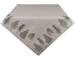 Clayre & Eef Tafelkleed 150x150 cm Beige Groen Katoen Dennenbomen