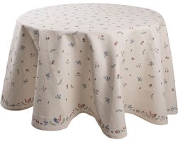 Clayre & Eef Tafelkleed Ø 170 cm Beige Blauw Katoen Rond Kip en Haan Tafellaken