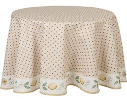 Clayre & Eef Tafelkleed Ø 170 cm Beige Geel Katoen Rond Citroen Tafellaken