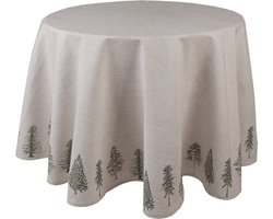 Clayre & Eef Tafelkleed Ø 170 cm Beige Groen Katoen Rond Dennenbomen