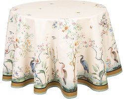 Clayre & Eef Tafelkleed Ø 170 cm Beige Groen Katoen Rond Tropisch motief Tafellaken