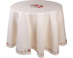 Clayre & Eef Tafelkleed Ø 170 cm Beige Katoen Rond Rozen Tafellaken