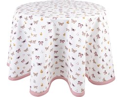 Clayre & Eef Tafelkleed Ø 170 cm Beige Roze Katoen Rond Vlinders Tafellaken