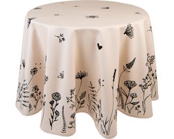 Clayre & Eef Tafelkleed Ø 170 cm Beige Zwart Katoen Bloemen Tafellaken