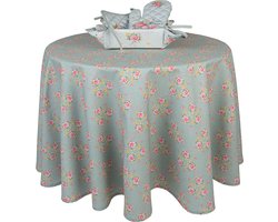 Clayre & Eef Tafelkleed Ø 170 cm Groen Katoen Rond Bloemen Tafellaken
