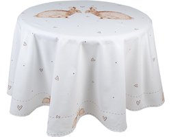 Clayre & Eef Tafelkleed Ø 170 cm Wit Bruin Katoen Konijn