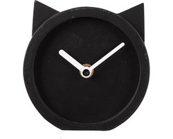 Clayre & Eef Tafelklok 12x5x13 cm Zwart Hout Kat