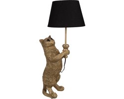Clayre & Eef Tafellamp Kat 31x24x62 cm Goudkleurig Zwart Polyresin